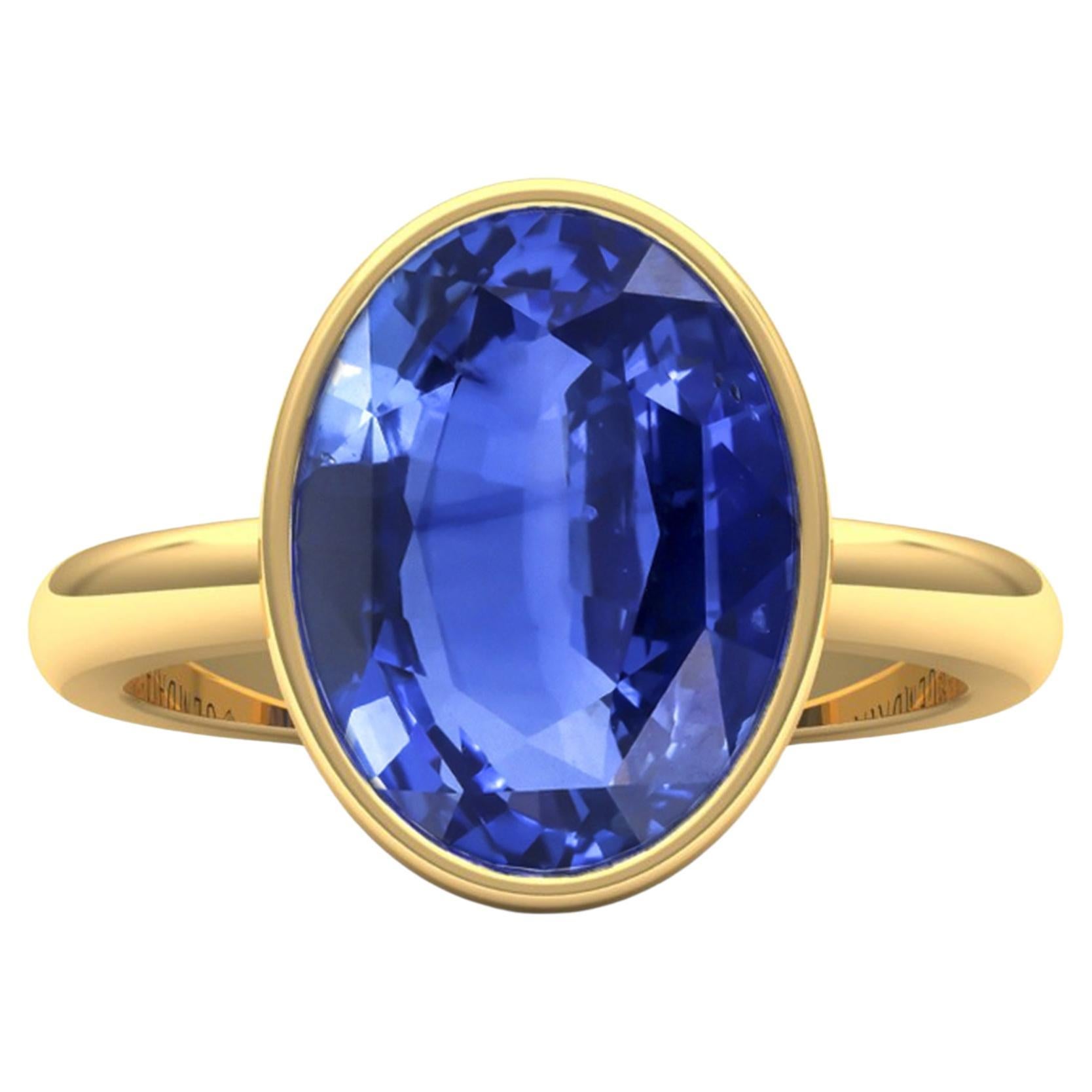Certified 7.5 Carat Cornflower Blue Sapphire Bezel Ring 'Natural & Untreated' For Sale