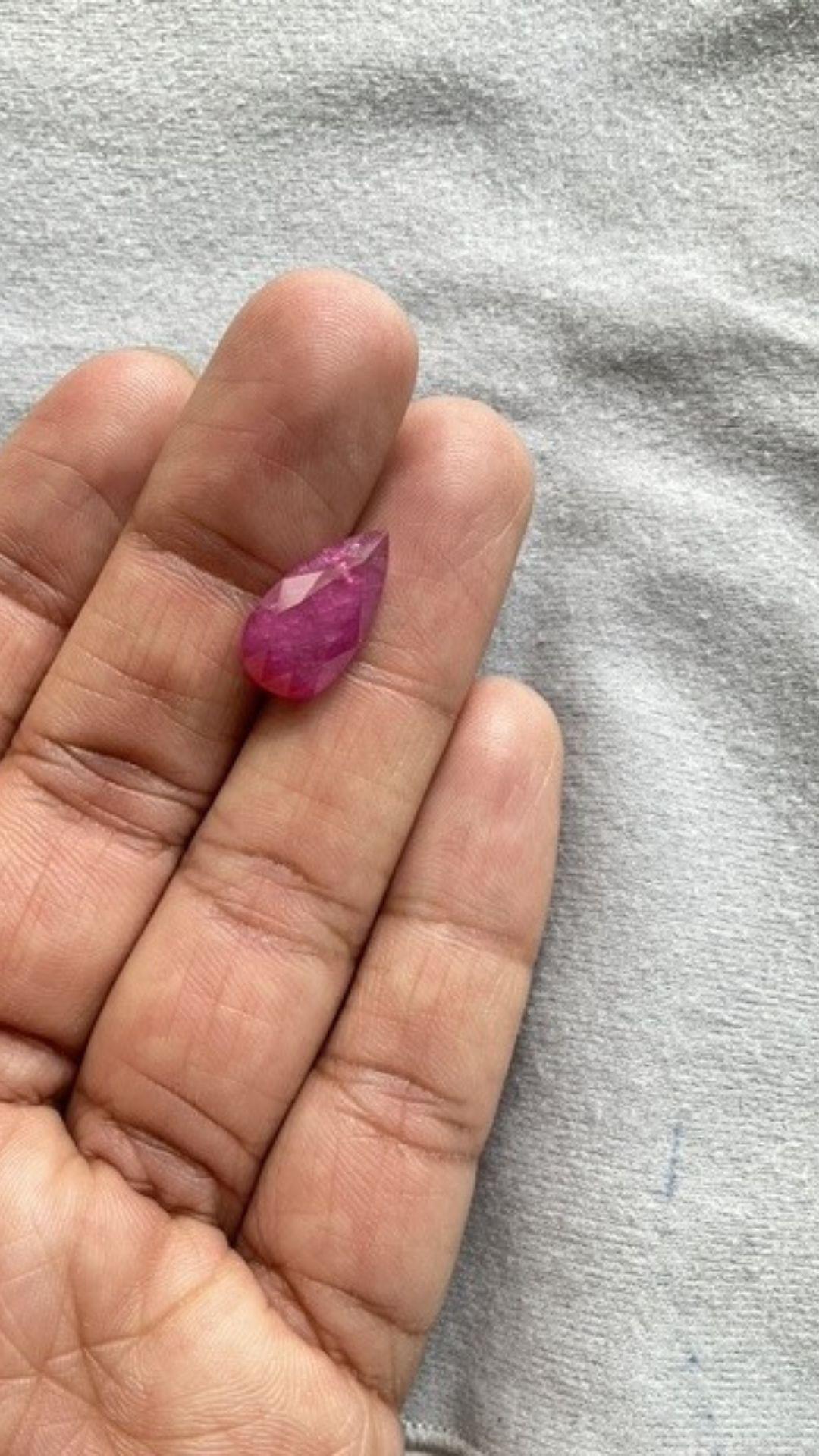 Women's or Men's Certified 7.50 Carats Mozambique Ruby Pear Faceted Cutstone No Heat Natural Gem For Sale