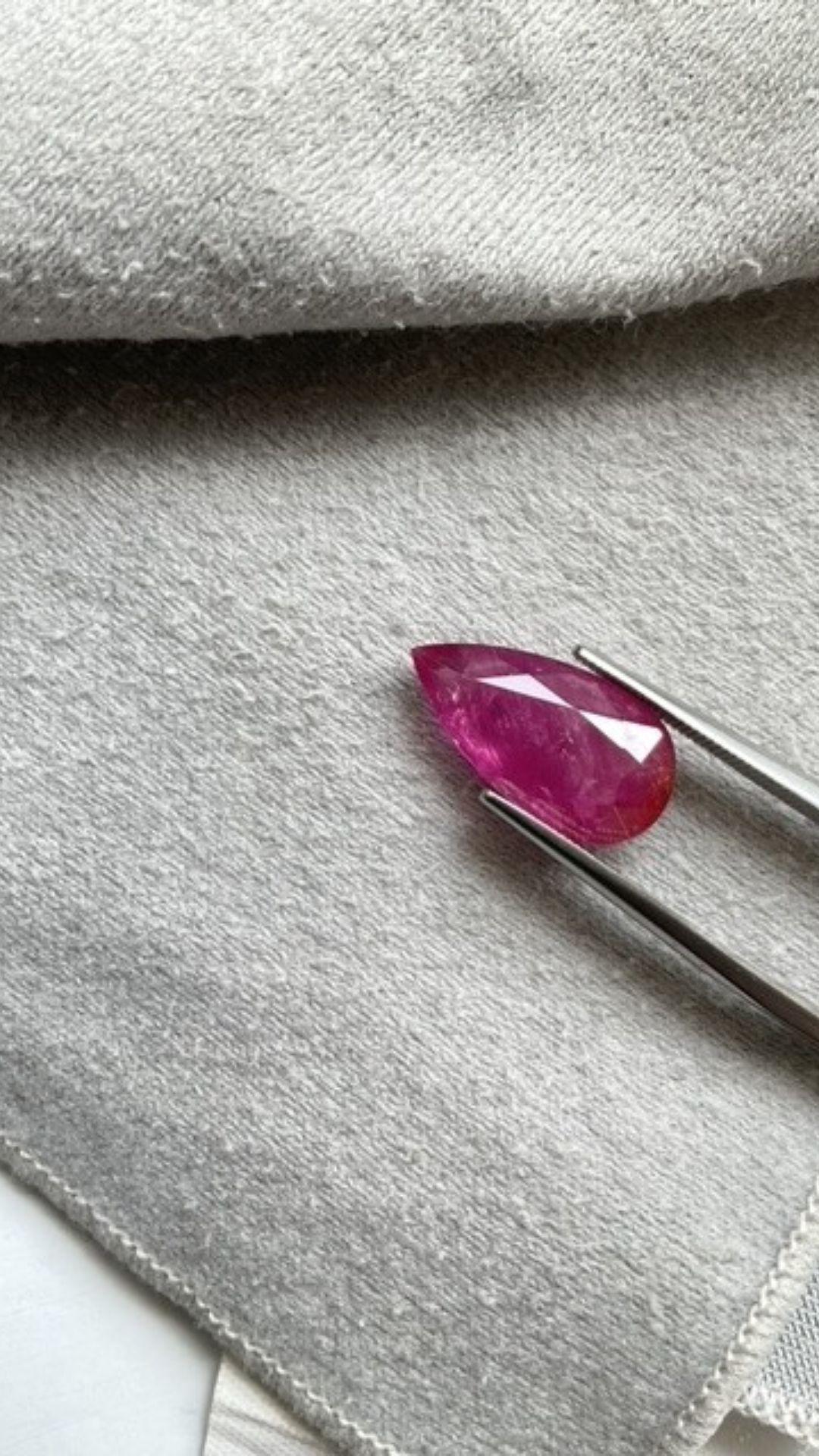 Certified 7.50 Carats Mozambique Ruby Pear Faceted Cutstone No Heat Natural Gem For Sale 1