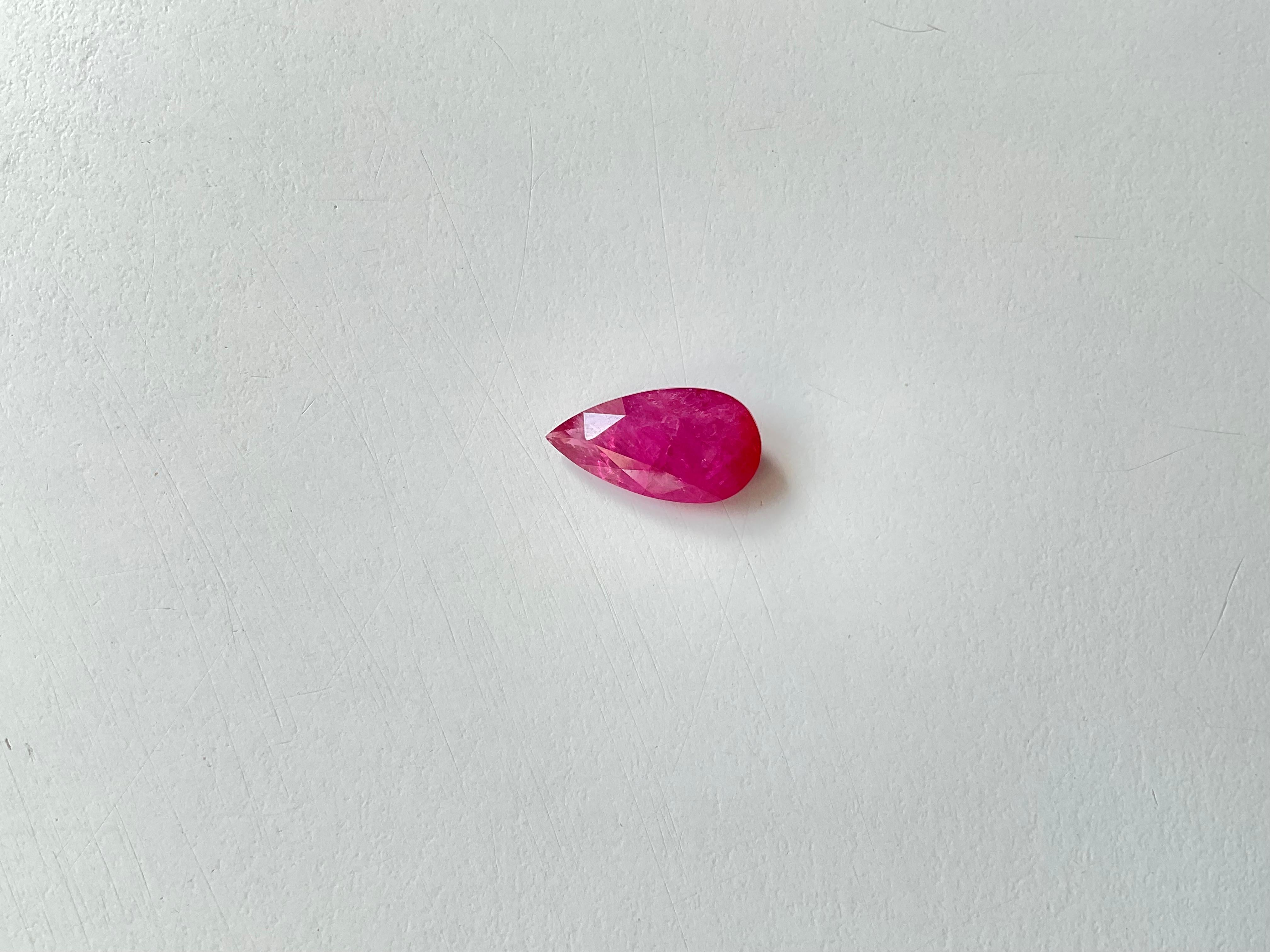Certified 7.50 Carats Mozambique Ruby Pear Faceted Cutstone No Heat Natural Gem For Sale 1