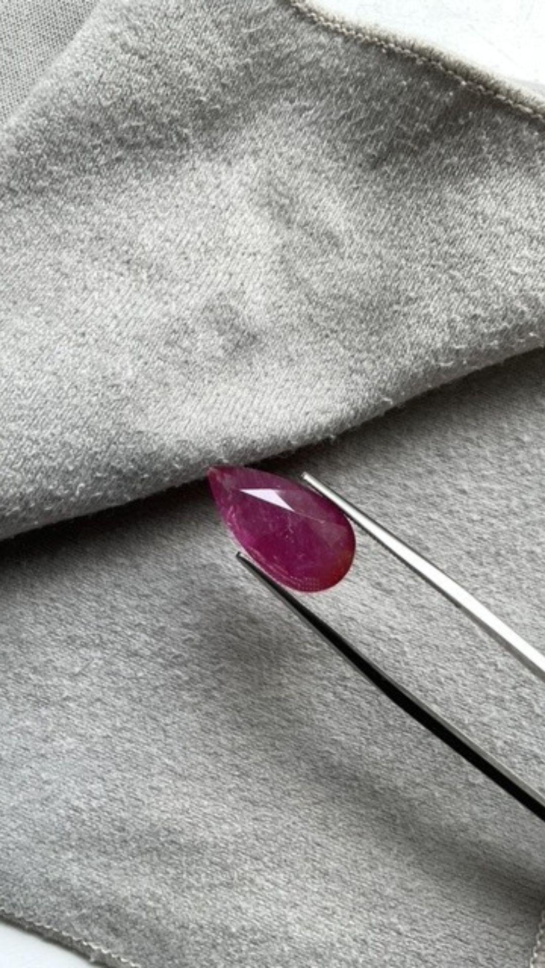 Certified 7.50 Carats Mozambique Ruby Pear Faceted Cutstone No Heat Natural Gem For Sale 2
