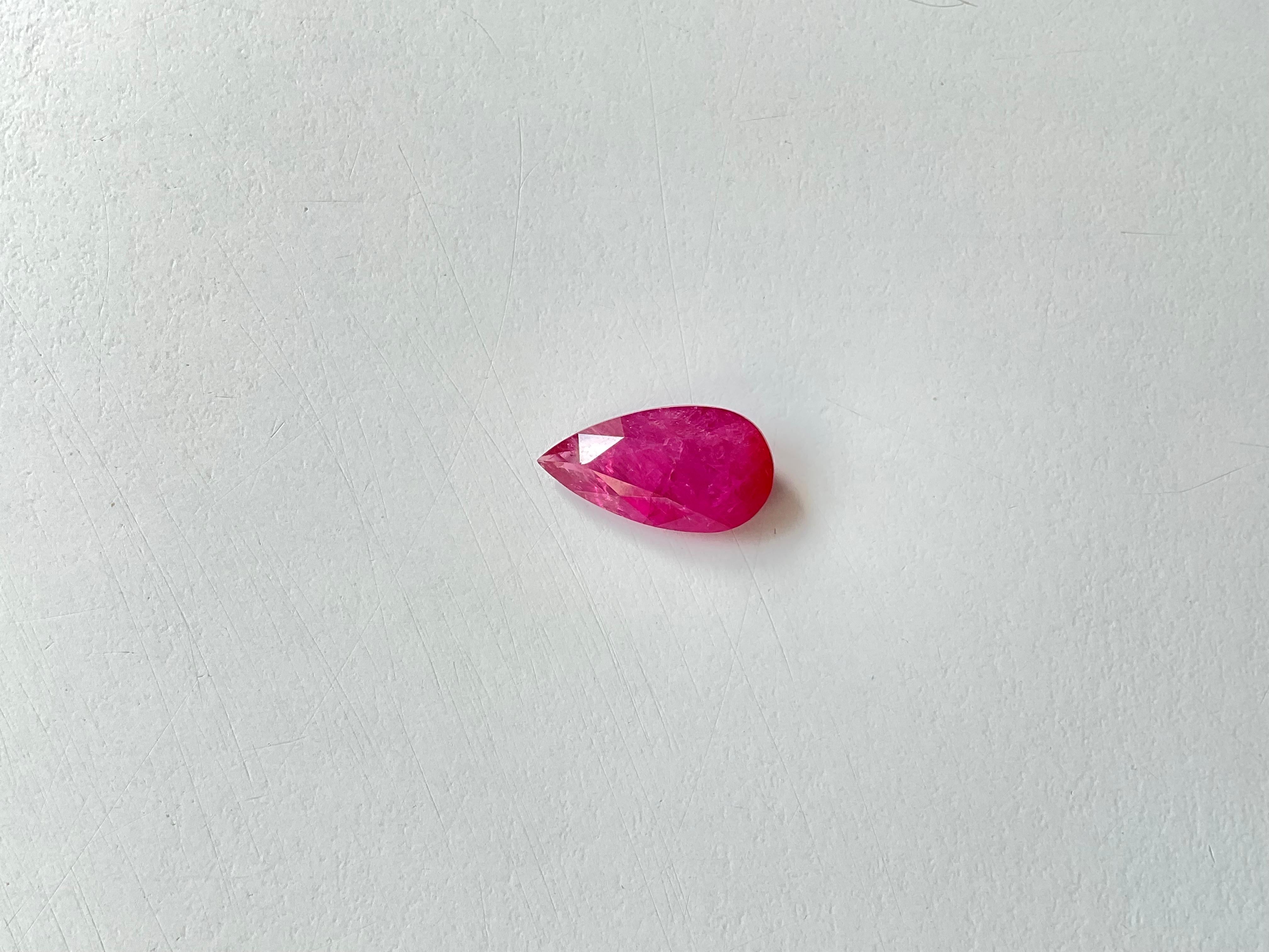 Certified 7.50 Carats Mozambique Ruby Pear Faceted Cutstone No Heat Natural Gem For Sale 2
