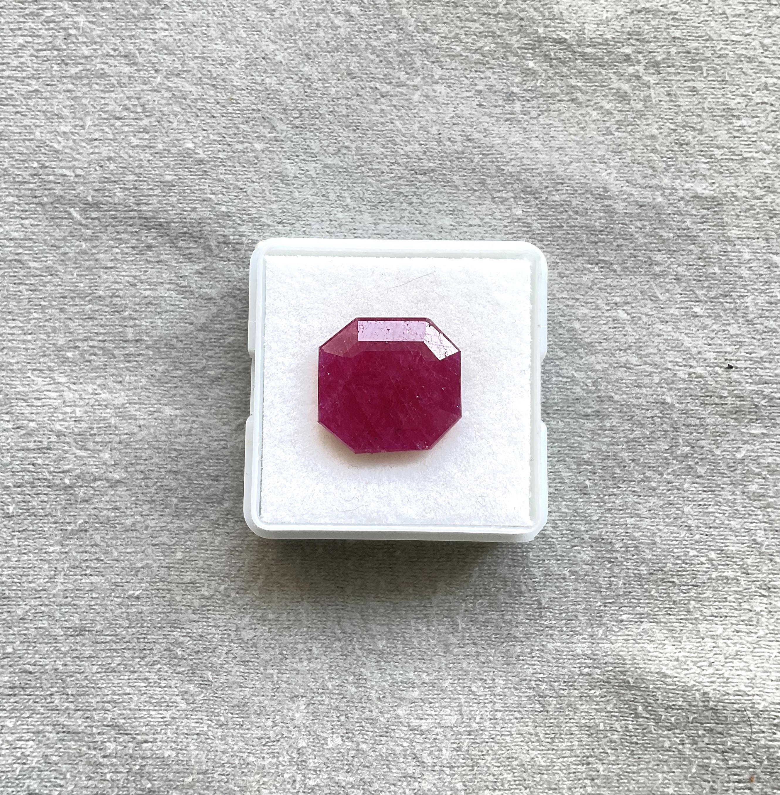 Art Deco Certified 7.51 Carats Ruby Octagon Square Faceted Cut Stone No Heat Natural Gem For Sale