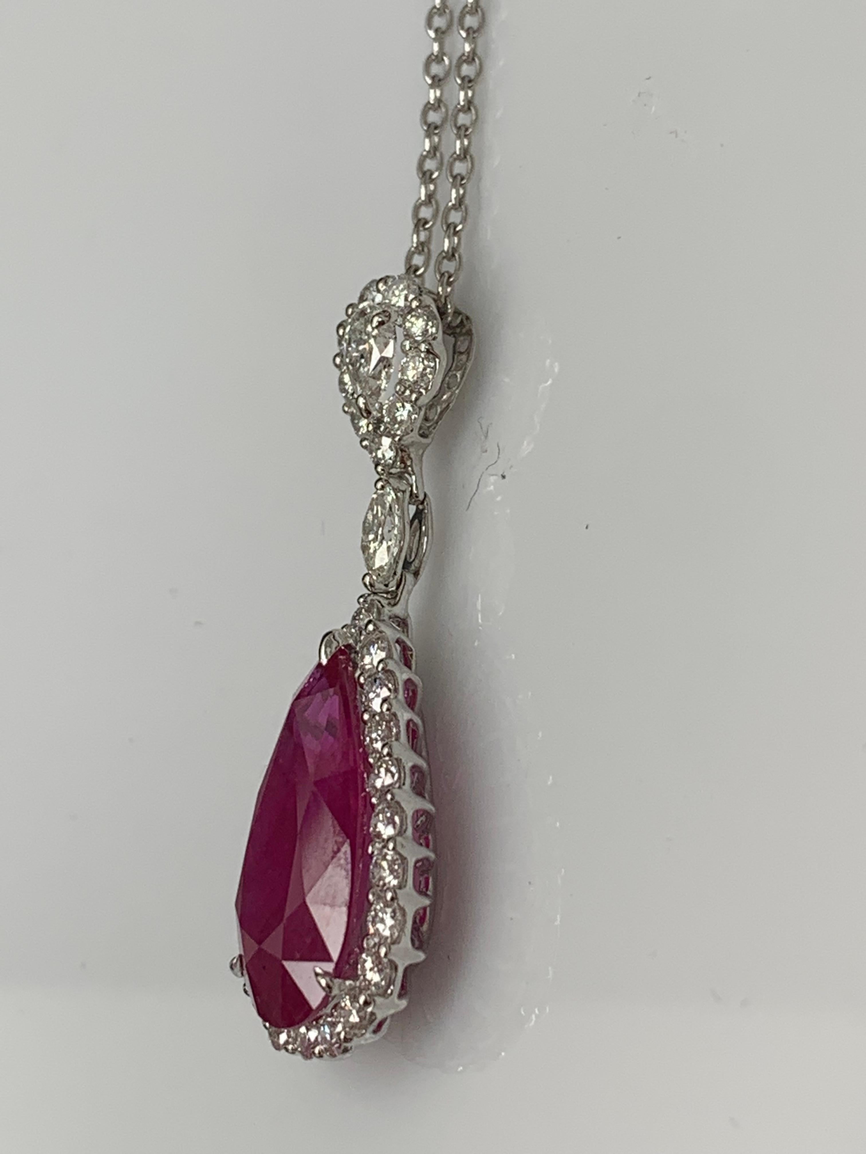 CERTIFIED 7.52 Carat Pear shape Burma Ruby Diamond Drop Necklace in 18K Gold en vente 8