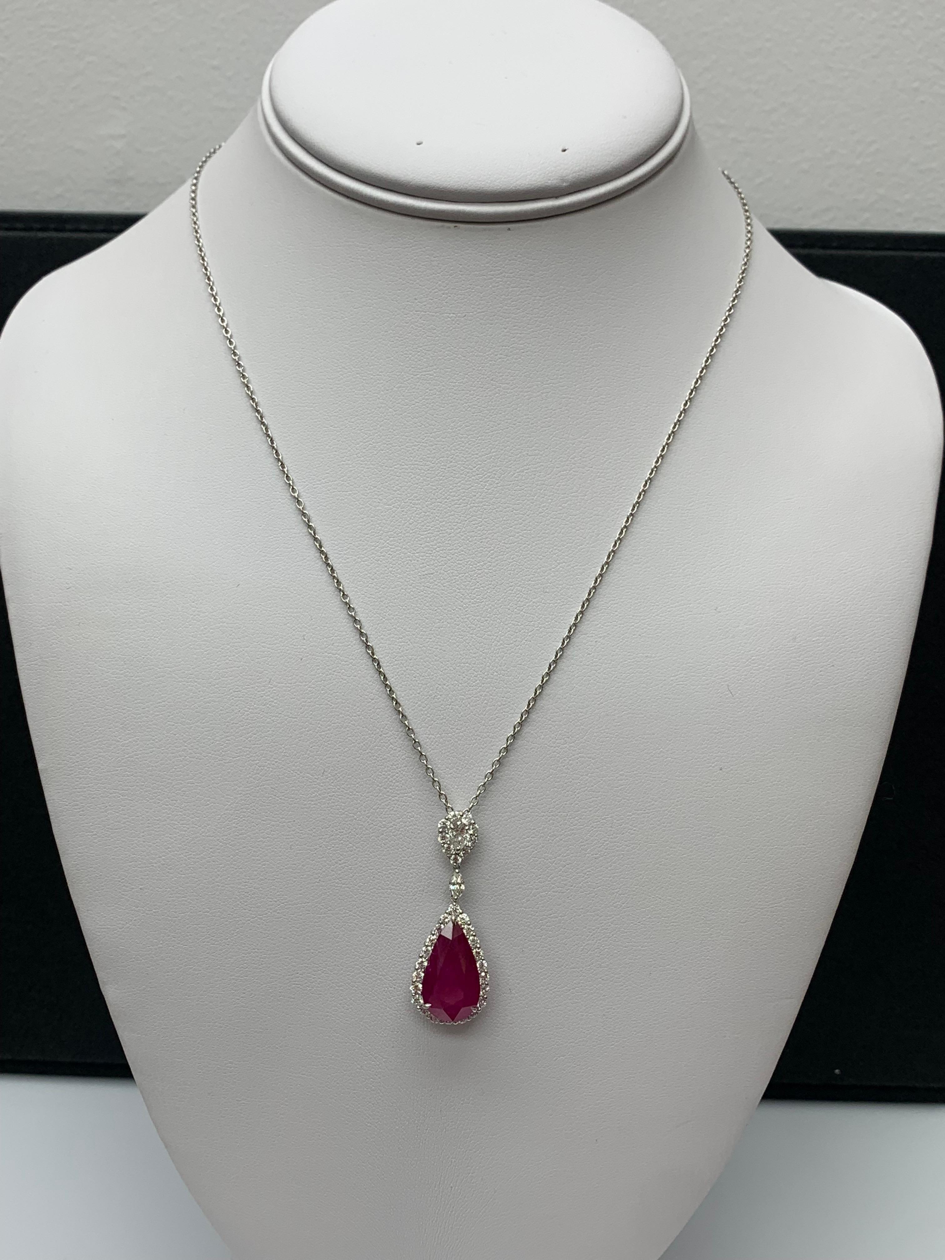 CERTIFIED 7.52 Carat Pear shape Burma Ruby Diamond Drop Necklace in 18K Gold en vente 11