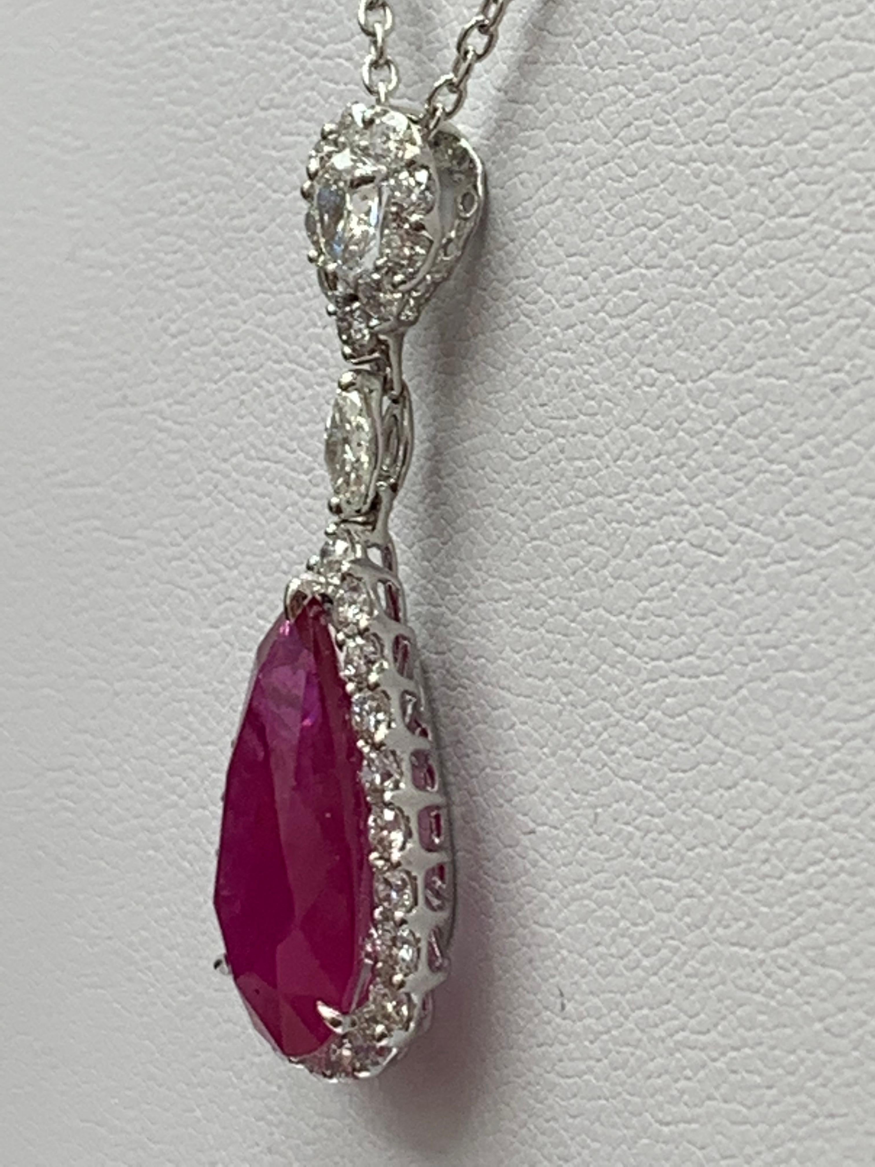 CERTIFIED 7.52 Carat Pear shape Burma Ruby Diamond Drop Necklace in 18K Gold en vente 13