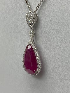 CERTIFIED 7.52 Carat Pear shape Burma Ruby Diamond Drop Necklace in 18K Gold