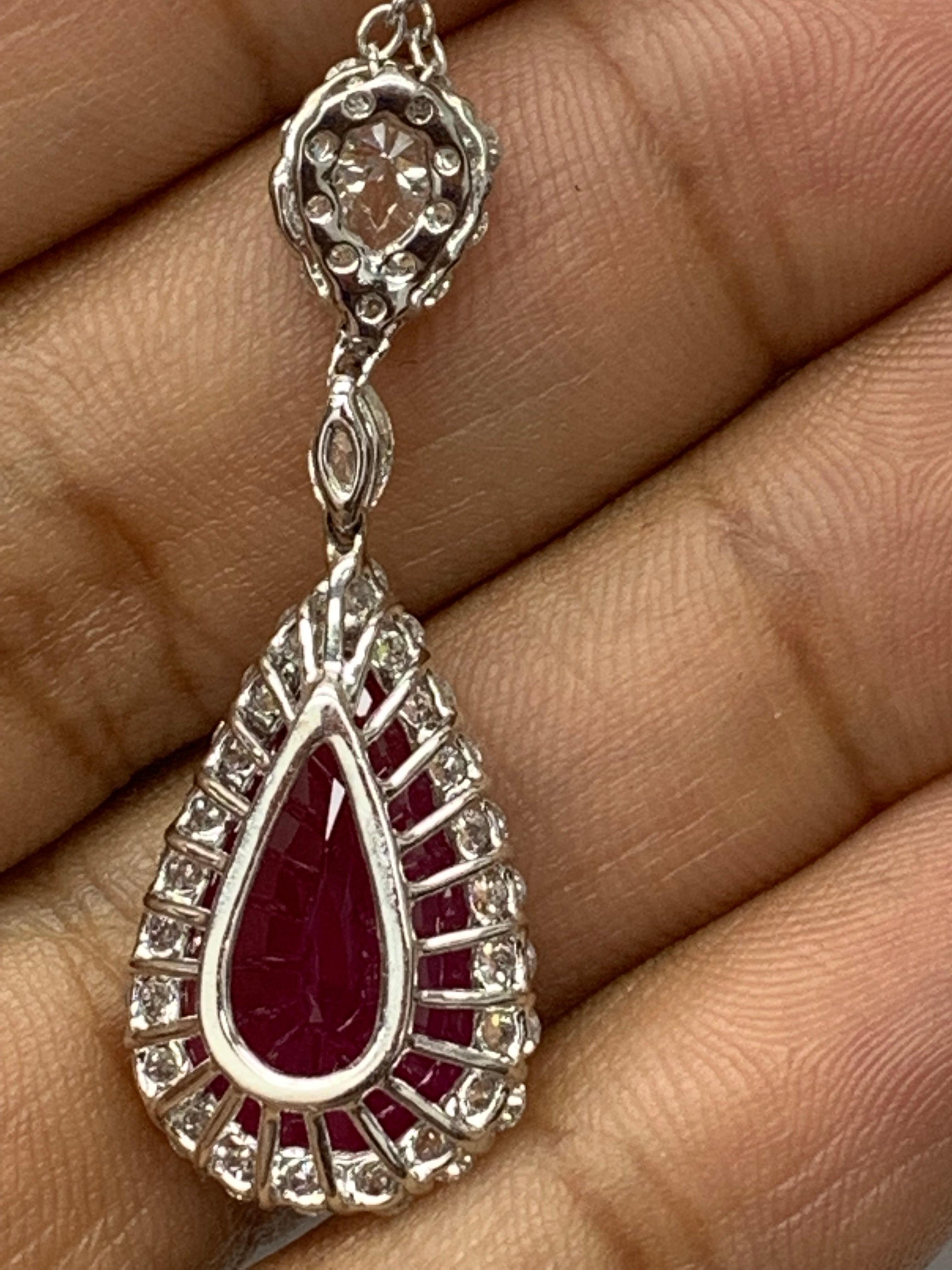CERTIFIED 7.52 Carat Pear shape Burma Ruby Diamond Drop Necklace in 18K Gold en vente 14