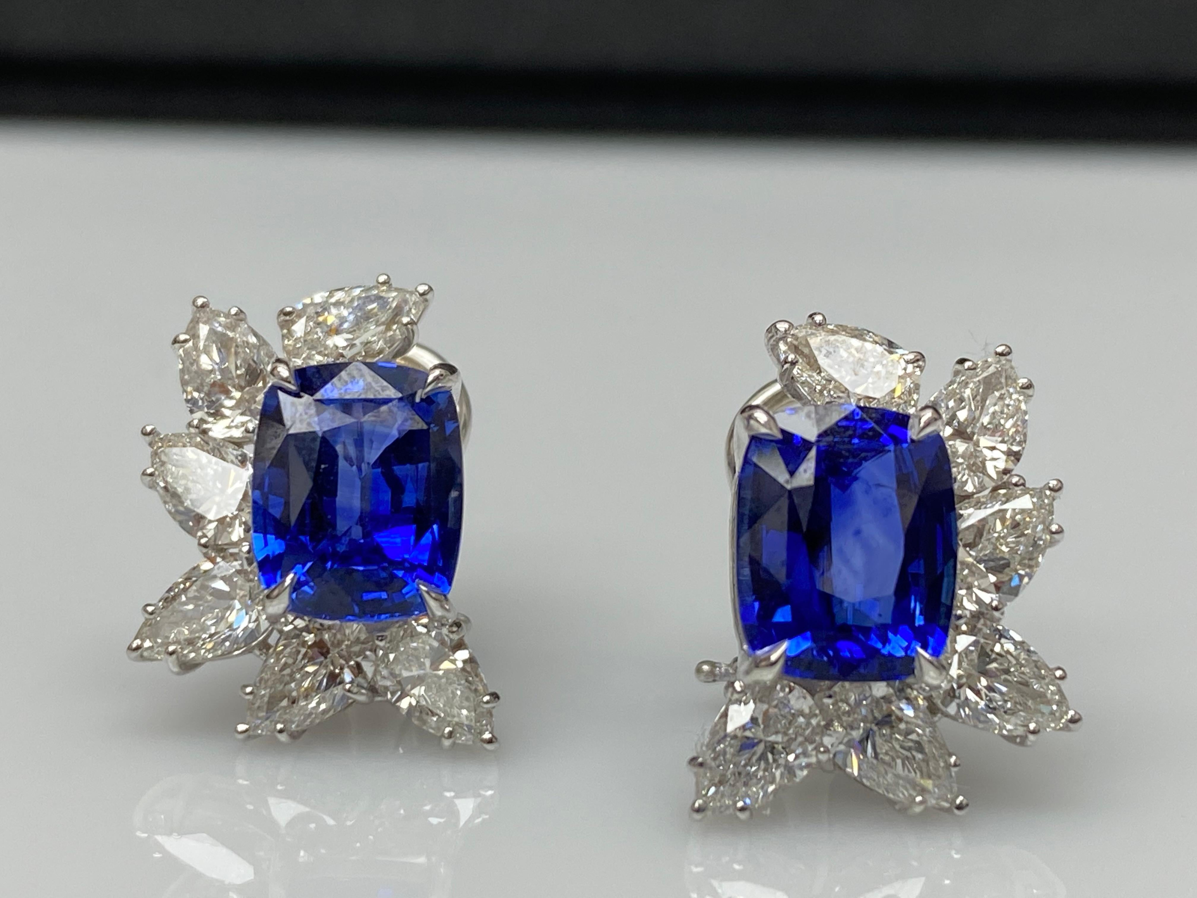 Certified 7.55 Carat Cushion Cut Sapphire Diamond Cluster Earrings in 18K  For Sale 6