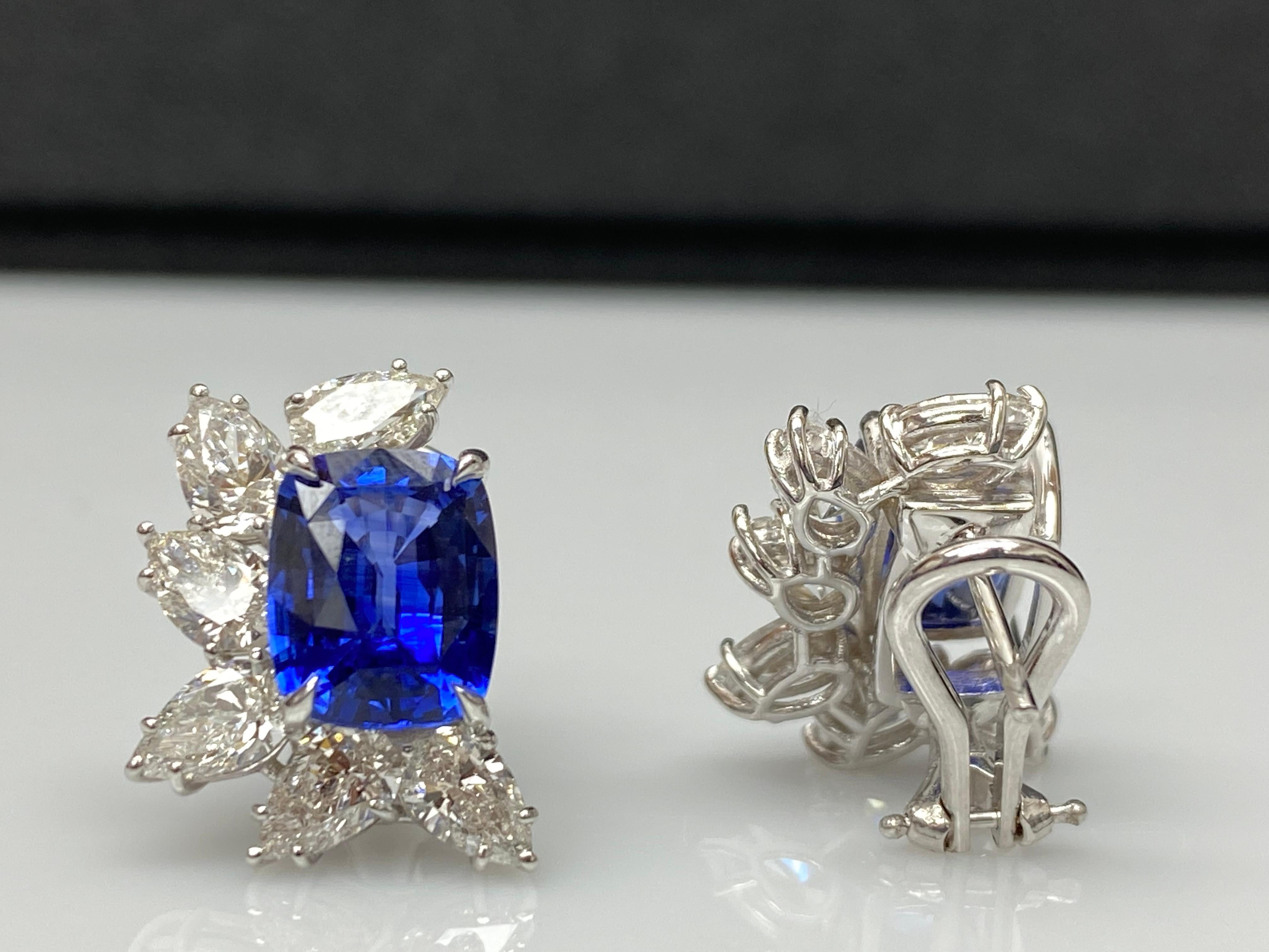 Certified 7.55 Carat Cushion Cut Sapphire Diamond Cluster Earrings in 18K  For Sale 8