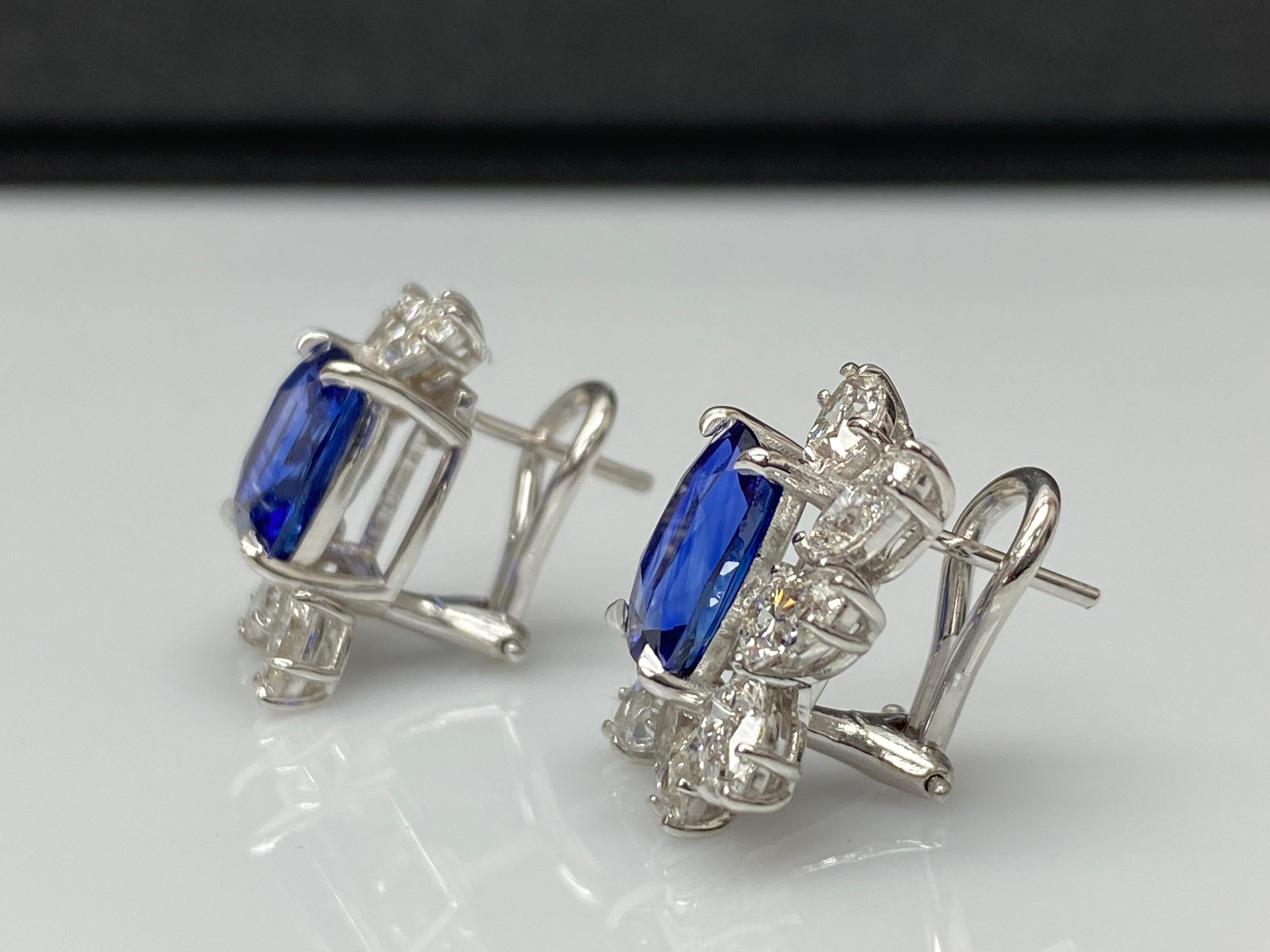 Certified 7.55 Carat Cushion Cut Sapphire Diamond Cluster Earrings in 18K  For Sale 9