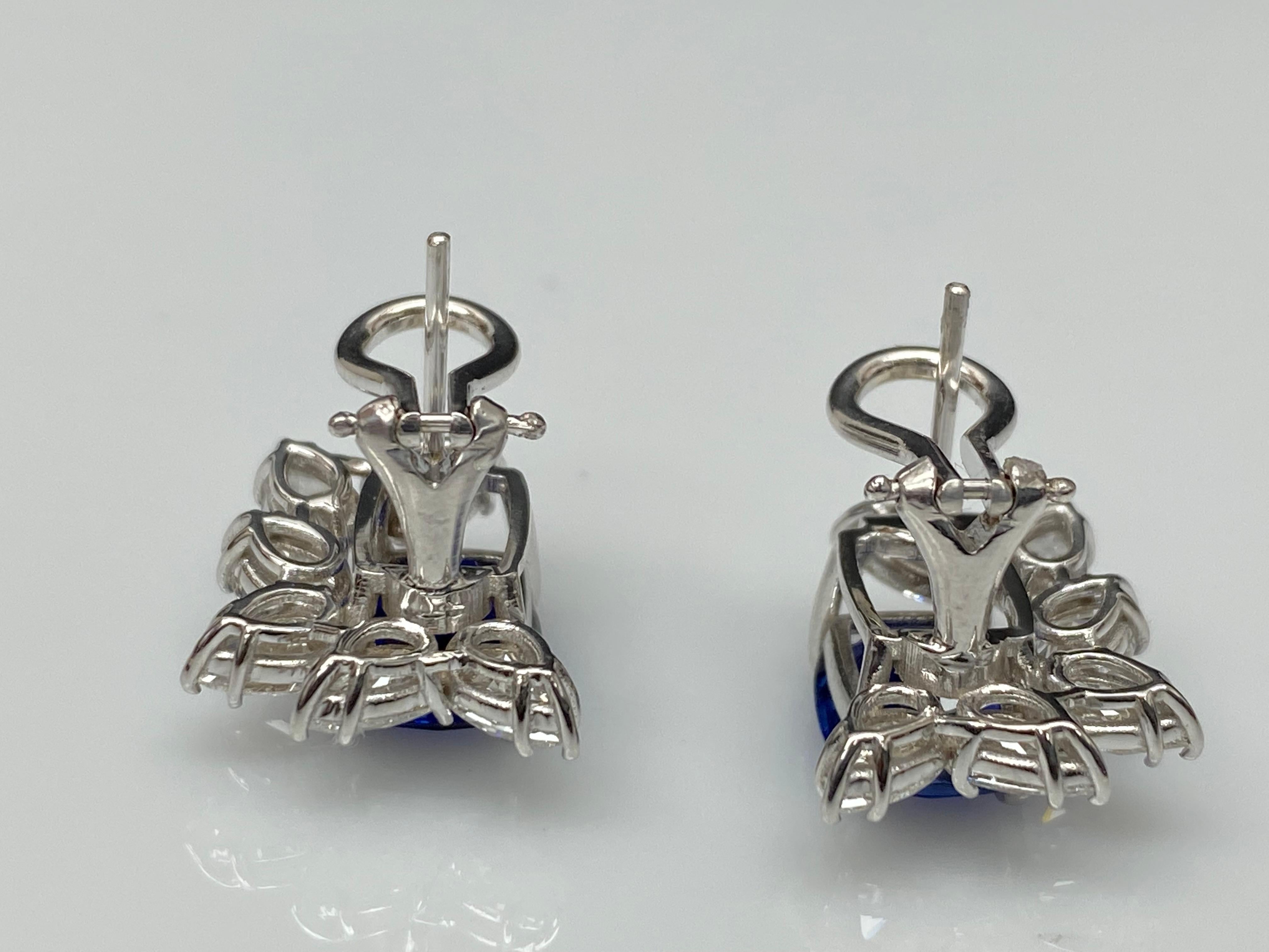 Certified 7.55 Carat Cushion Cut Sapphire Diamond Cluster Earrings in 18K  For Sale 11