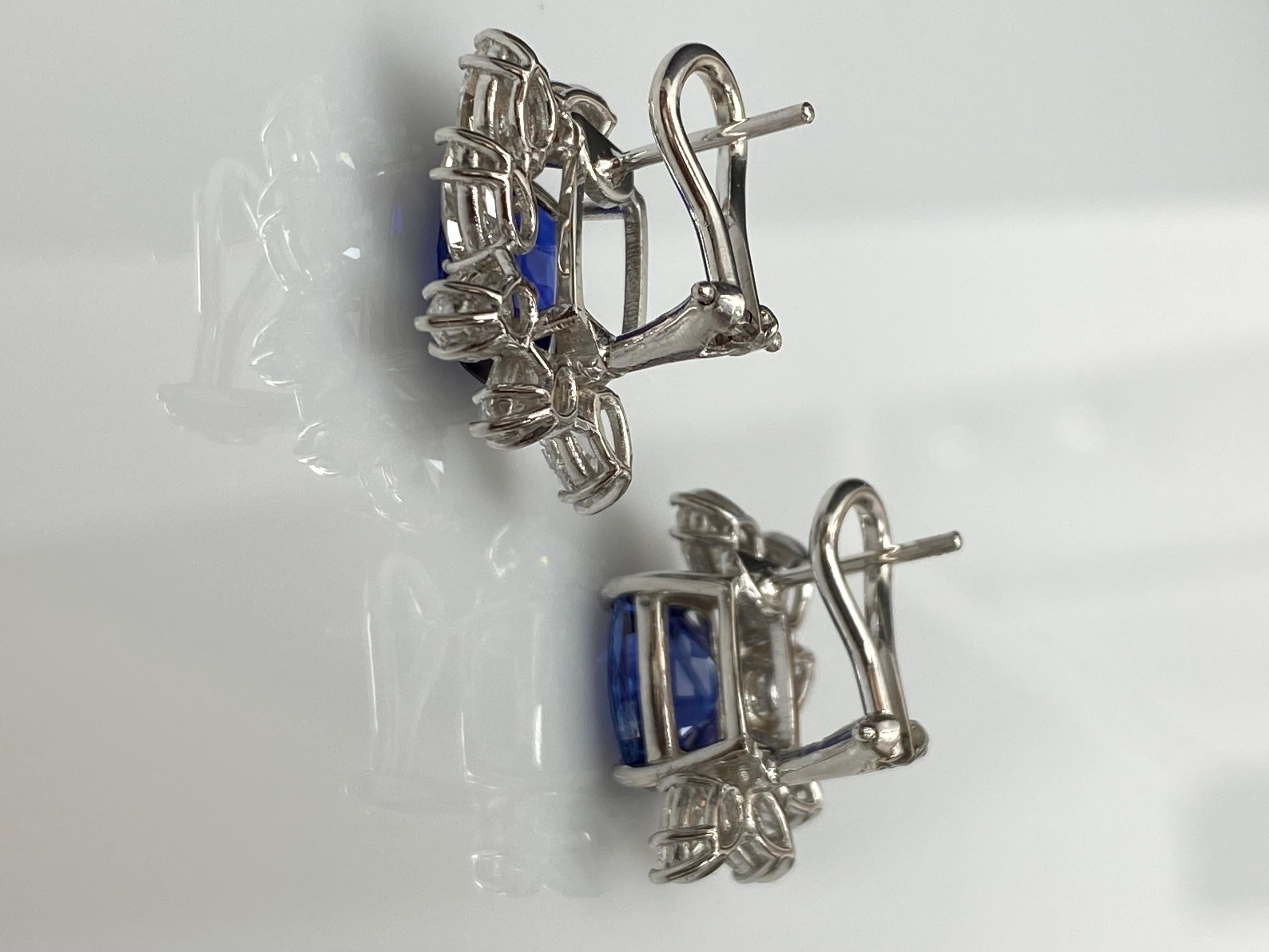 Certified 7.55 Carat Cushion Cut Sapphire Diamond Cluster Earrings in 18K  For Sale 12