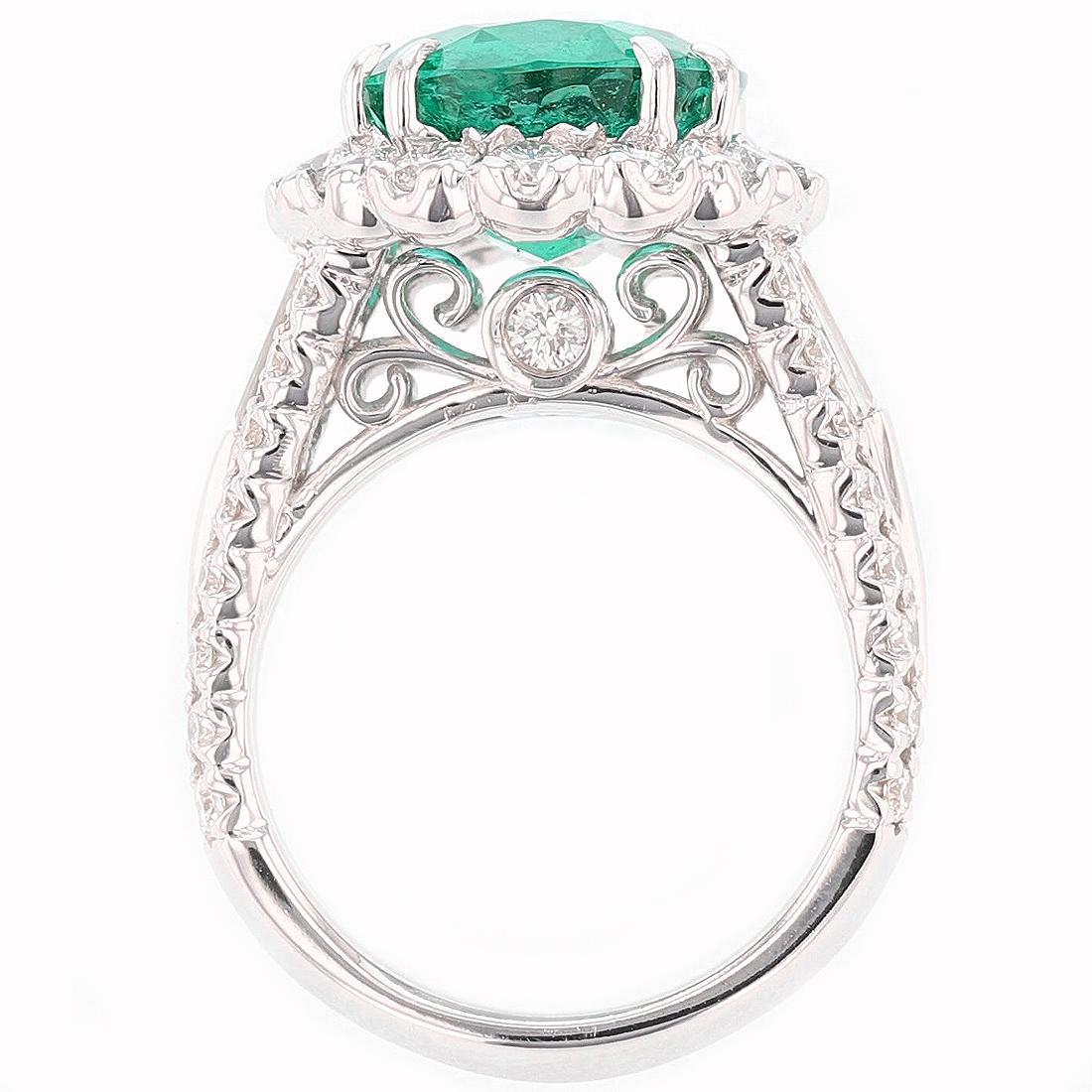 Modern Certified 7.60ct Emerald Nazarelle 14K 2.58ct Diamond Ring For Sale