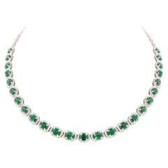 Certified 7.65 CTW Zambian Emerald Diamond Wedding Necklace in 18k White Gold