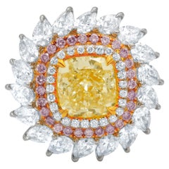 Certified 7.67 Carat Fancy Yellow Diamond Engagement Ring