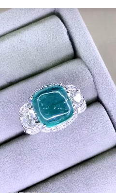 Certified 7.70 Ct Zambian Emerald GIA Certified 1.20 Ct Diamonds 18K Gold Ring