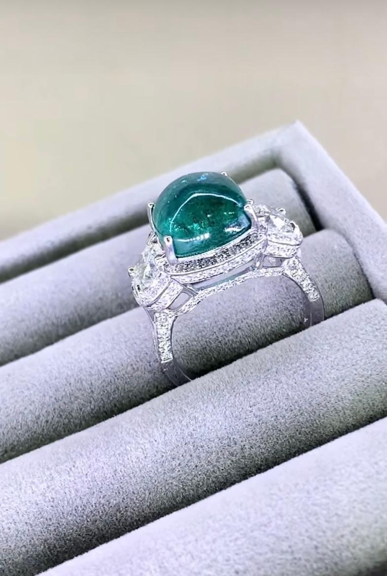 18 Karat Goldring, zertifizierter 7,70 Karat sambischer Smaragd GIA zertifiziert 1,20 Karat Diamanten im Zustand „Neu“ im Angebot in Massafra, IT