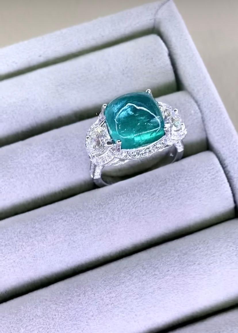 18 Karat Goldring, zertifizierter 7,70 Karat sambischer Smaragd GIA zertifiziert 1,20 Karat Diamanten Damen im Angebot