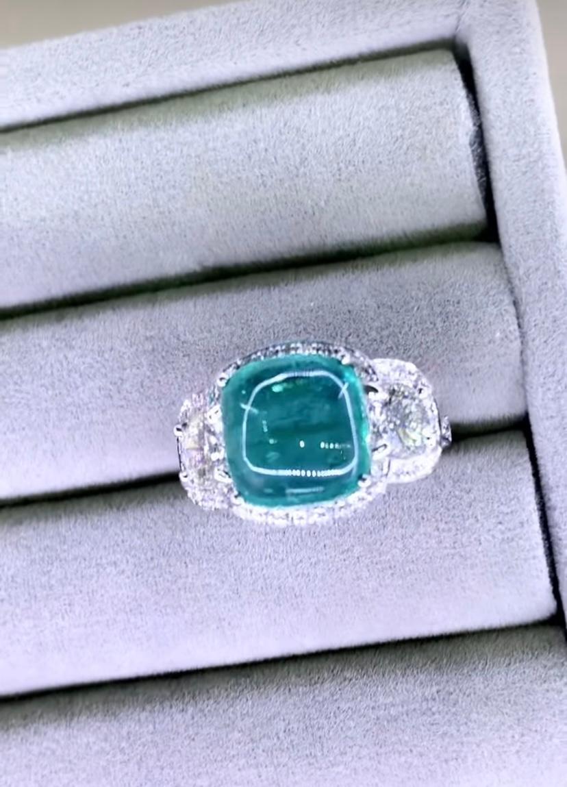 18 Karat Goldring, zertifizierter 7,70 Karat sambischer Smaragd GIA zertifiziert 1,20 Karat Diamanten im Angebot 1