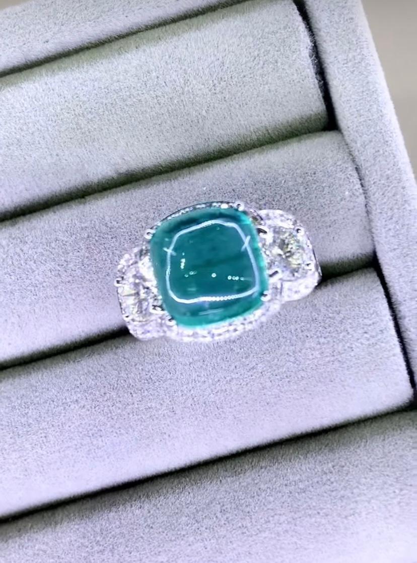 18 Karat Goldring, zertifizierter 7,70 Karat sambischer Smaragd GIA zertifiziert 1,20 Karat Diamanten im Angebot 2
