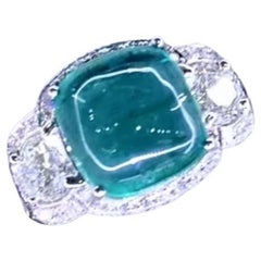 Certified 7.70 Ct Zambian Emerald GIA Certified 1.20 Ct Diamonds 18K Gold Ring