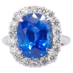 Certified 7.74 Carat Sapphire & 1.15 Carat White Diamond PT 900 Solitaire Ring