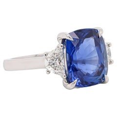 Certified 7.75 Carat Sapphire Cushion Cut Three-Stone Ring