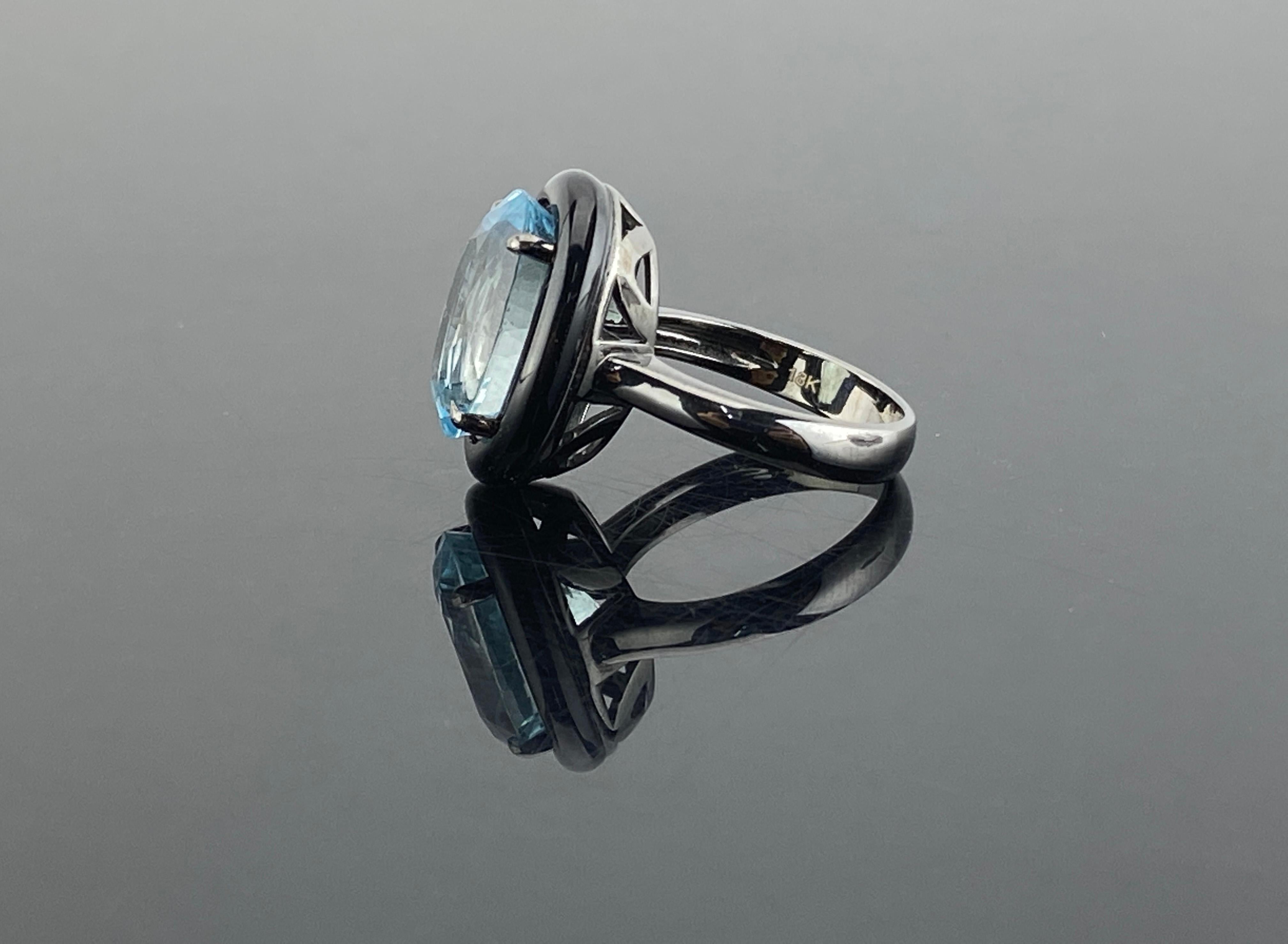 Certified 7.76 Aquamarine And Black Onyx Cocktail Ring Set I8K Black Gold  In New Condition For Sale In Bangkok, Thailand