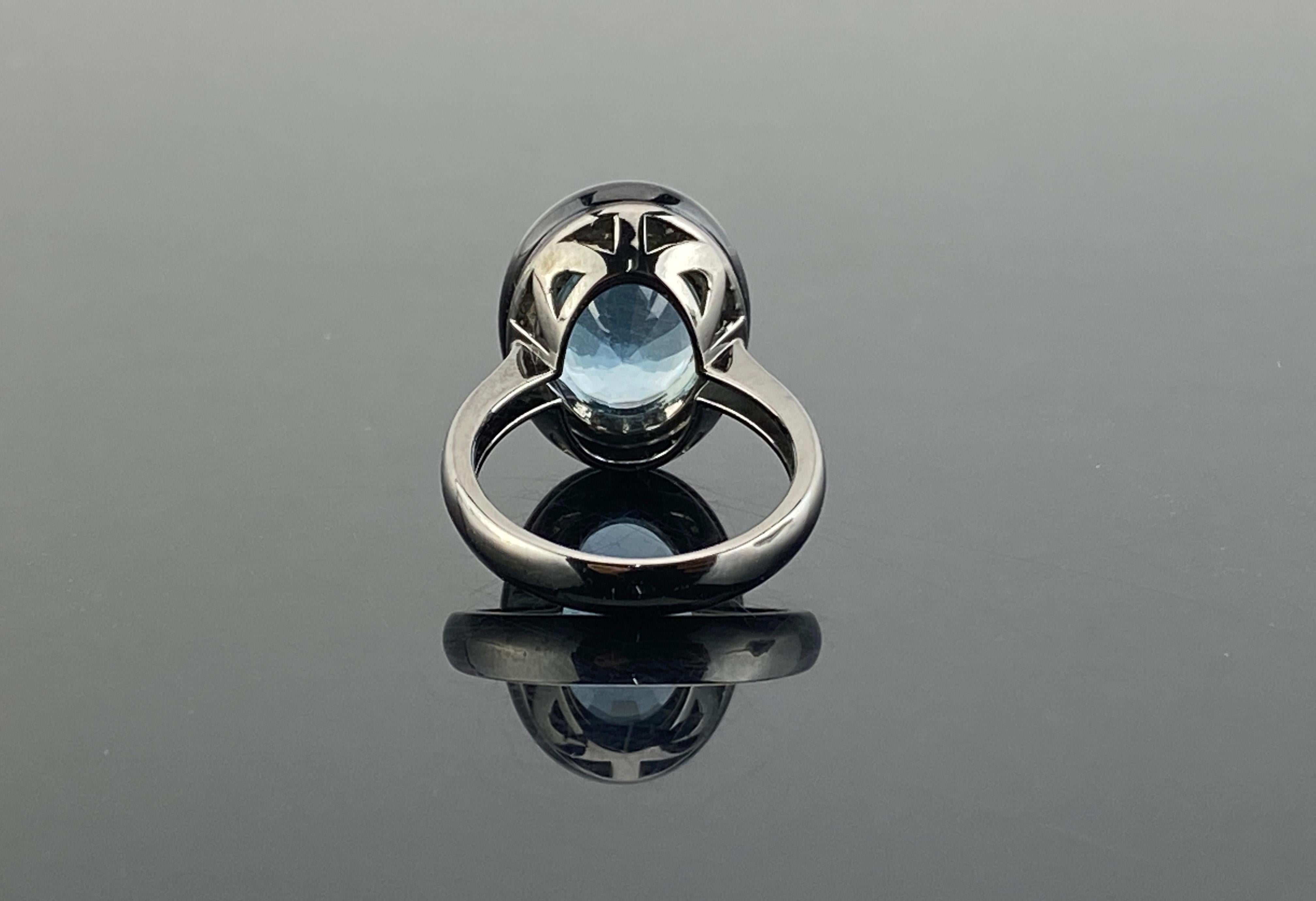 Women's or Men's Certified 7.76 Aquamarine And Black Onyx Cocktail Ring Set I8K Black Gold  For Sale