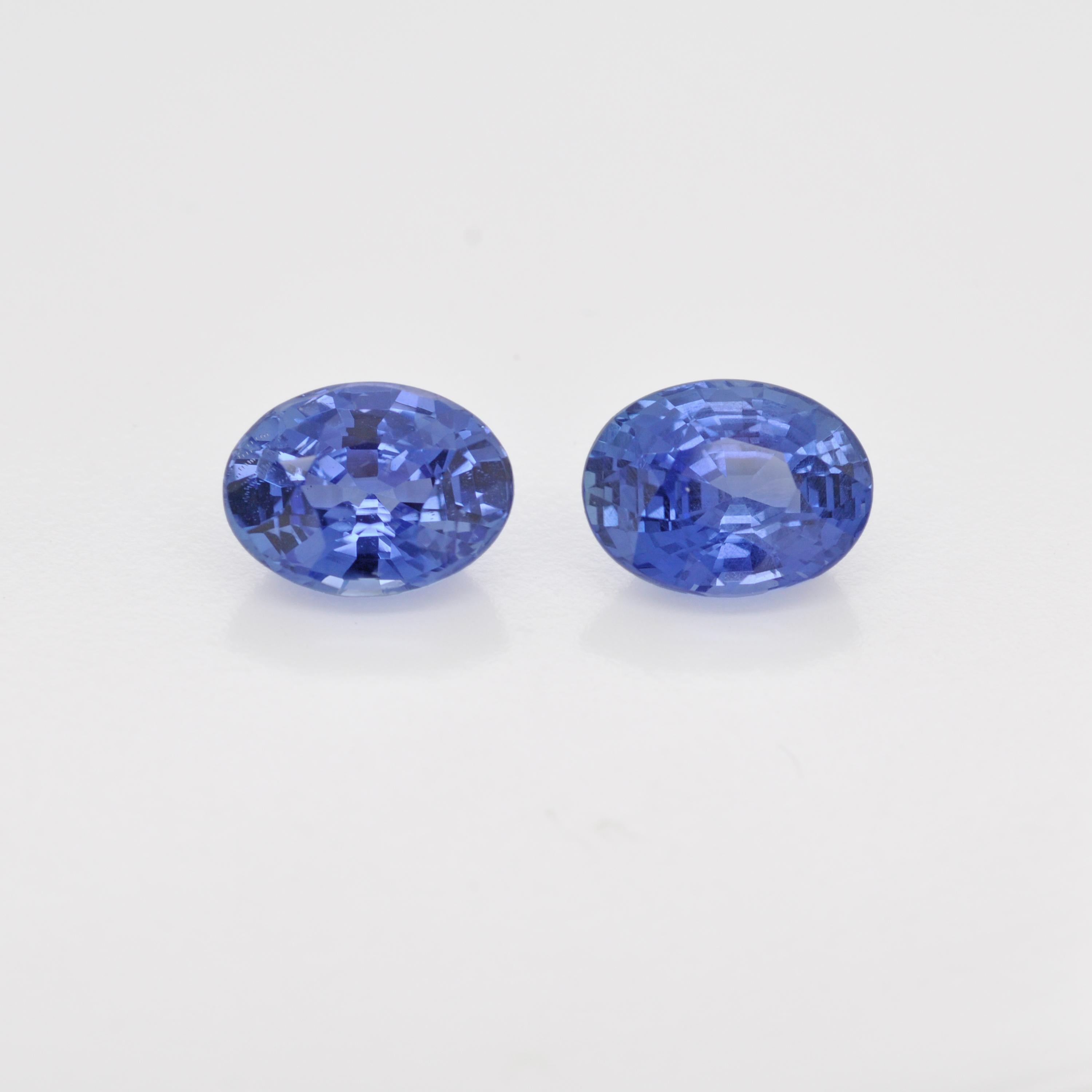 Contemporary Certified 7.76 Carat Natural Ceylon Blue Sapphire Gemstone Oval Cut Pair For Sale
