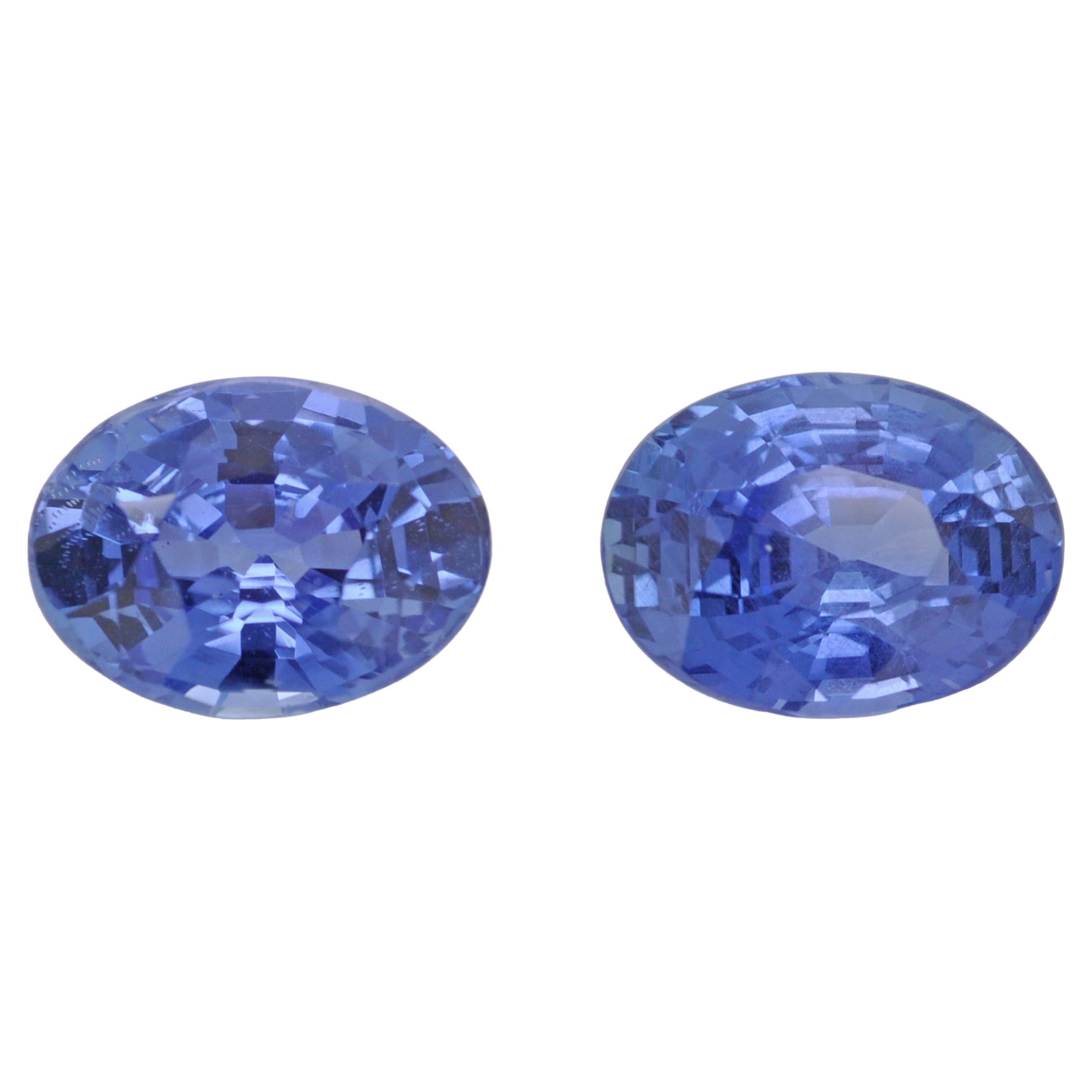 Certified 7.76 Carat Natural Ceylon Blue Sapphire Gemstone Oval Cut Pair