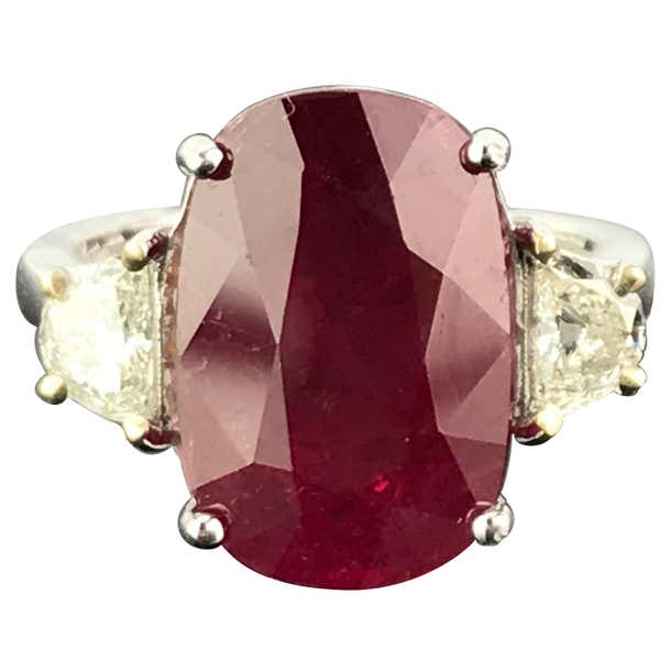 Certified 7.85 Carat Burma Ruby and Diamond Three-Stone Engagement Ring ...