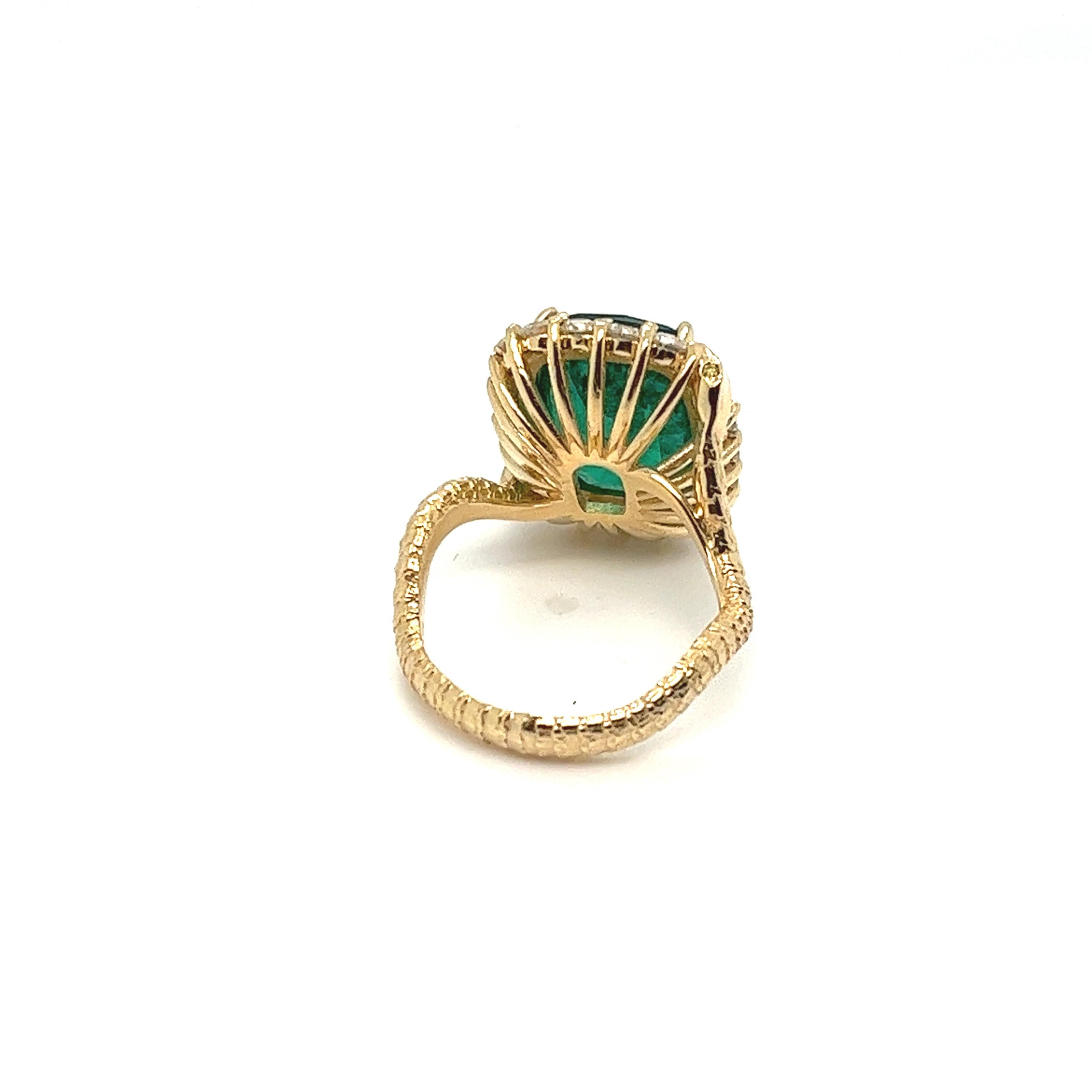 Contemporary Certified 7.86 carat Emerald and 1 Carat Diamonds Snake ring , Minor.  For Sale