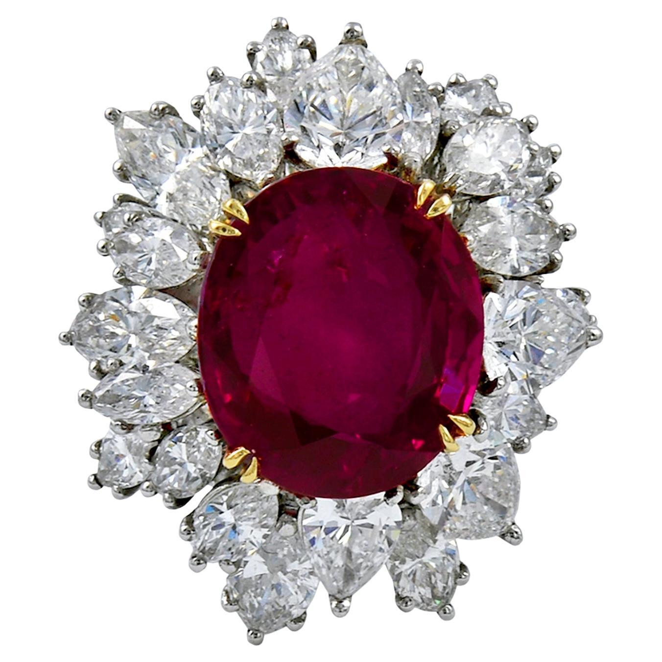 Spectra Fine Jewelry, Certified 7.91 Carat Burmese Ruby Diamond Cocktail Ring For Sale
