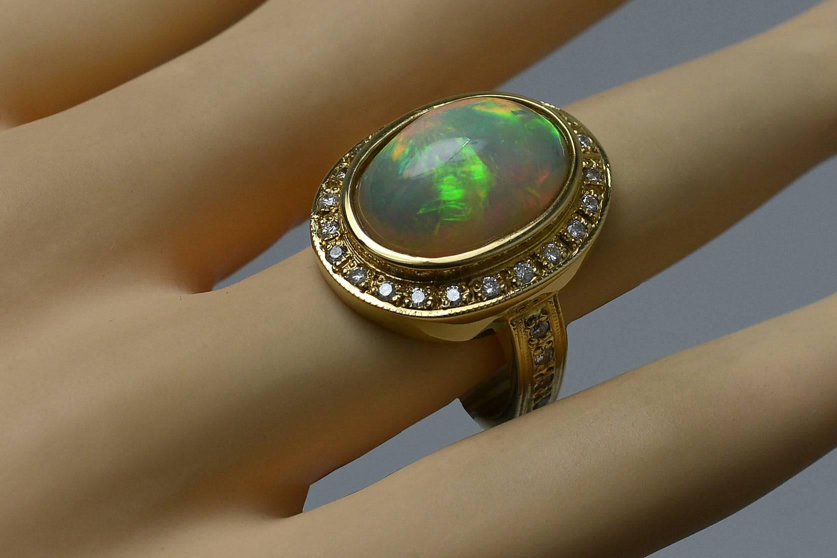 Modernist Certified 8 Carat Australian Opal Diamond Oval Cocktail Ring Dome Statement