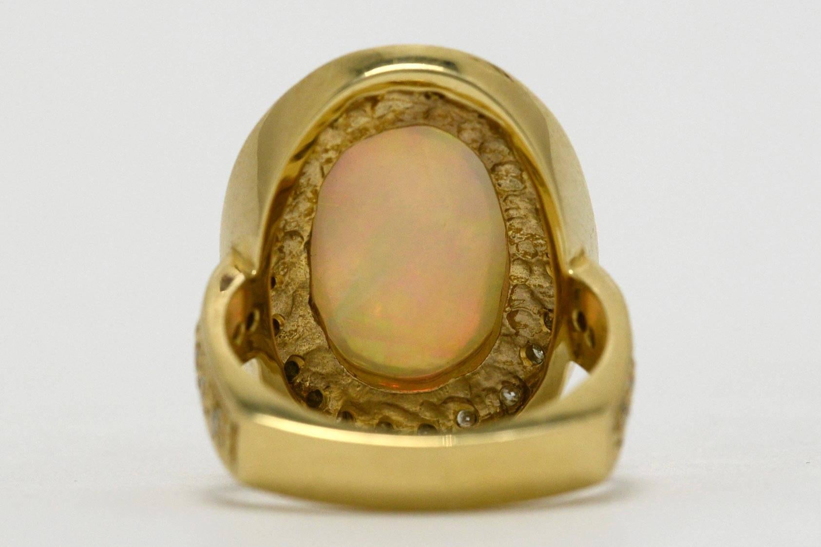 Certified 8 Carat Australian Opal Diamond Oval Cocktail Ring Dome Statement In Excellent Condition In Santa Barbara, CA