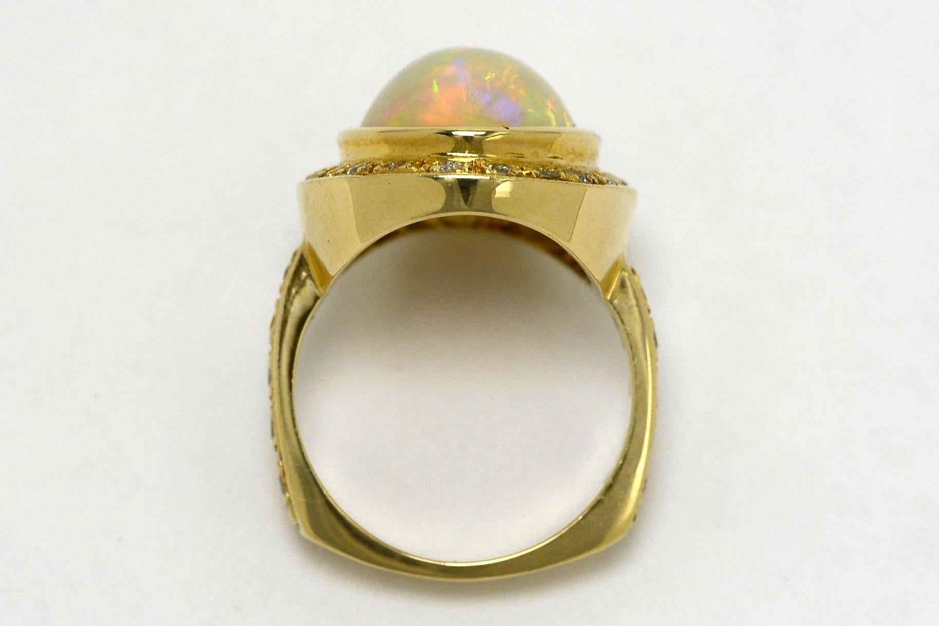 Women's or Men's Certified 8 Carat Australian Opal Diamond Oval Cocktail Ring Dome Statement