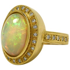 Certified 8 Carat Australian Opal Diamond Oval Cocktail Ring Dome Statement