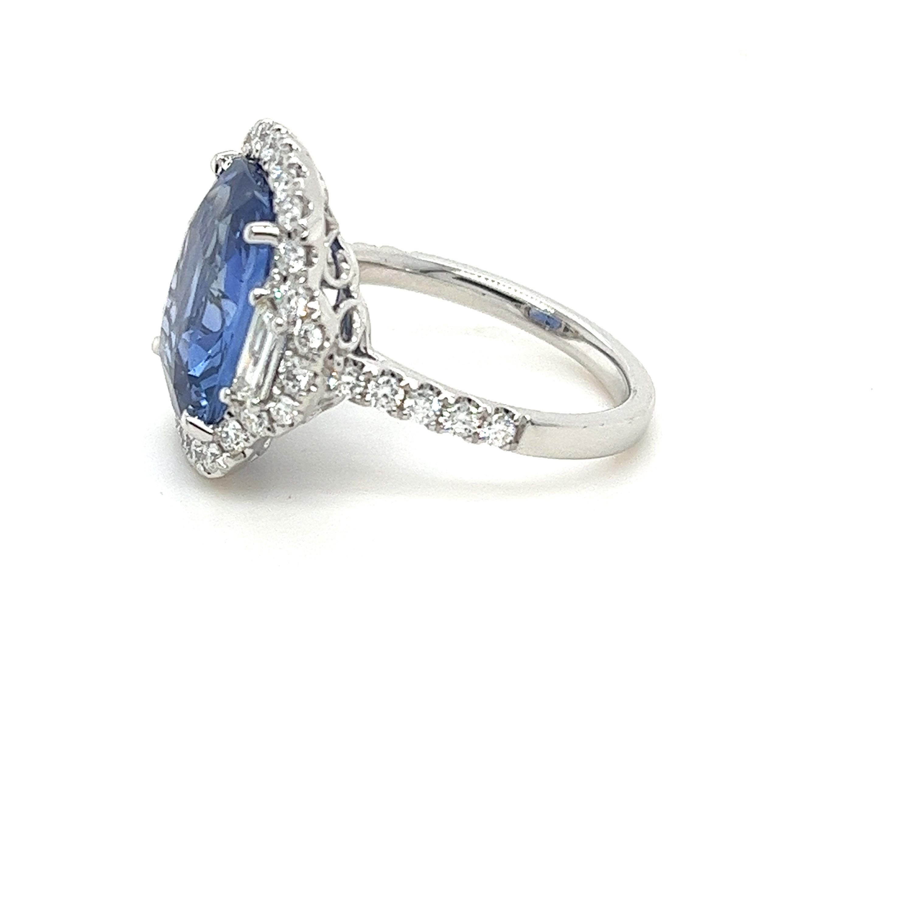Modern Certified 8.05 Carat Ceylon Sapphire & Diamond Ring in 18 Karat White Gold