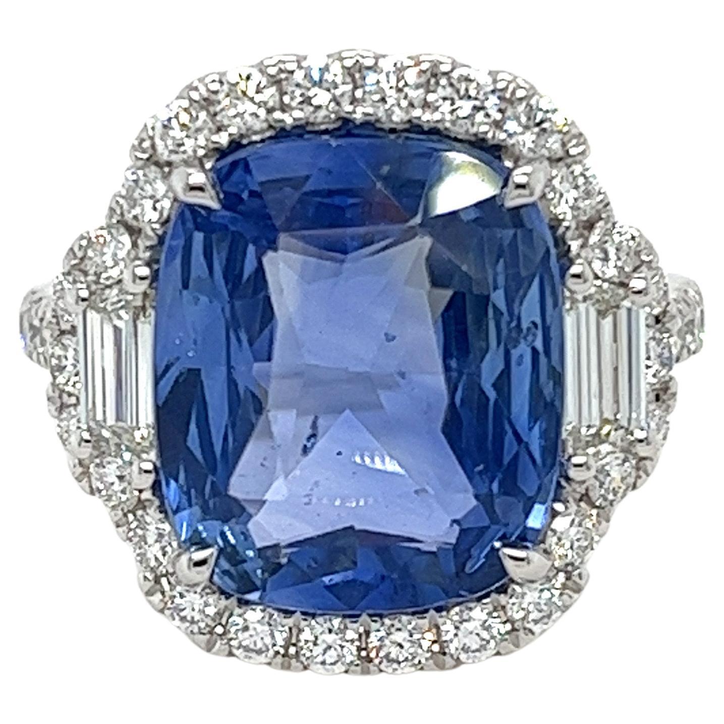 Certified 8.05 Carat Ceylon Sapphire & Diamond Ring in 18 Karat White Gold