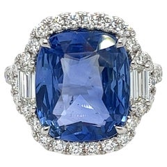 Certified 8.05 Carat Ceylon Sapphire 
Diamond Ring in 18 Karat White Gold