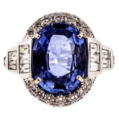 Certified 8.08 Carat Blue Sapphire 1.50 Carat Diamond White Gold Cocktail Ring