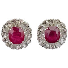 Vintage Certified 8.11 Carat Burma Ruby and Diamond Studs Earring