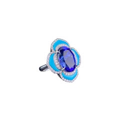 Certified 8.16 Carat Tanzanite and Turquoise Cocktail Ring