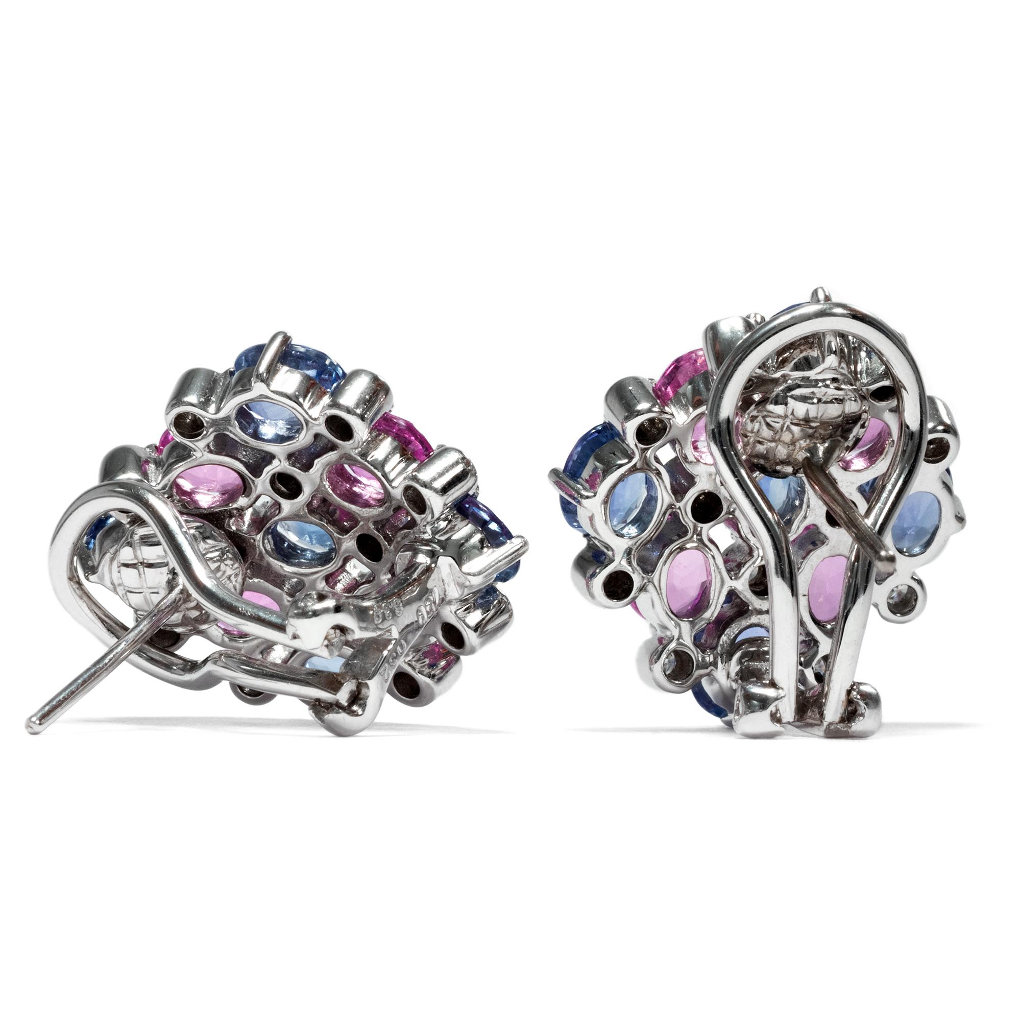 Certified 8.3 Carat Pink Blue Sapphire Diamond White Gold Ear Studs, London 2004 In Excellent Condition In Berlin, Berlin