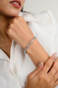 Certified 8.3 Carats Aquamarine Baguette Tennis Bracelet in 18k Solid White Gold