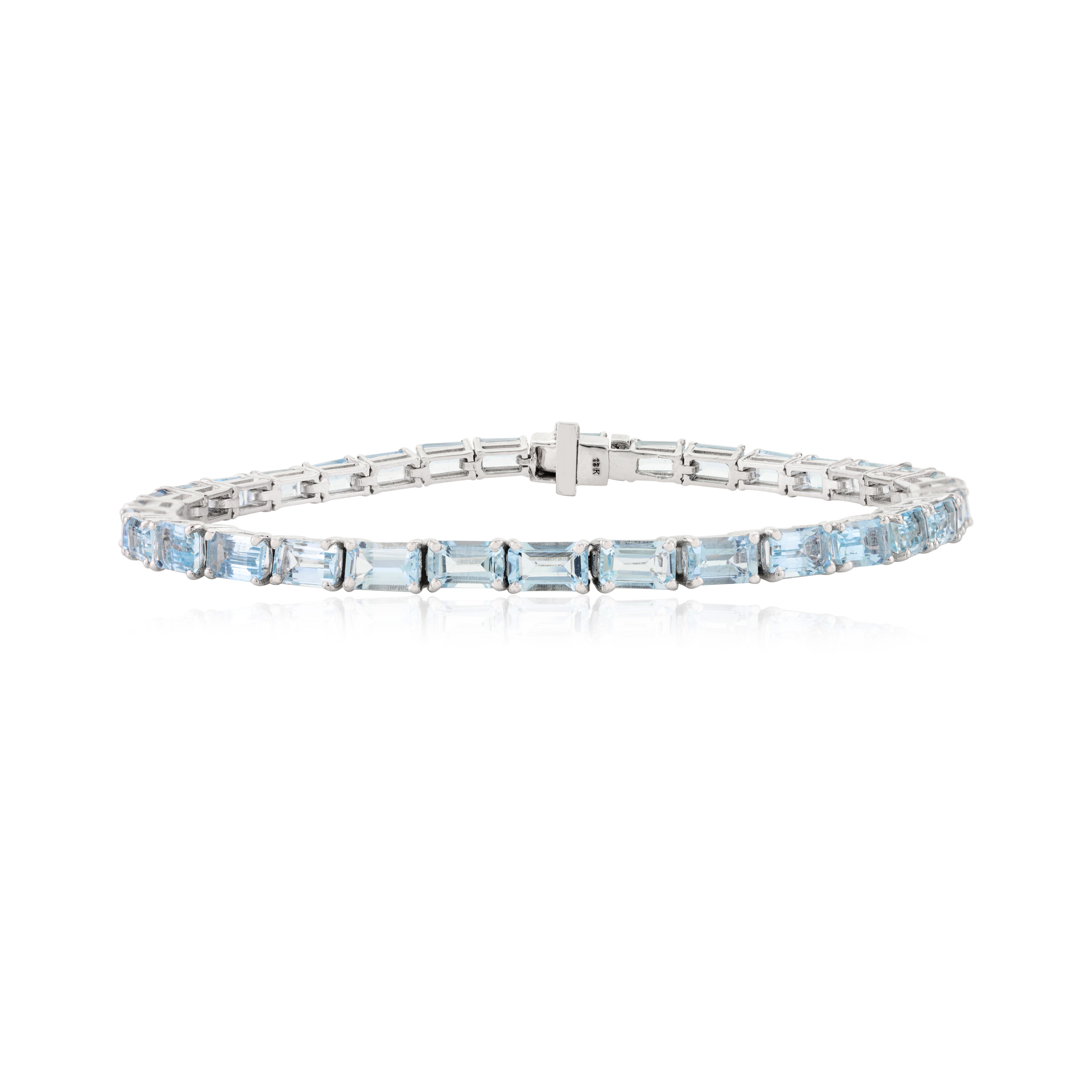 Pulsera de tenis de aguamarina baguette certificada de 8,3 quilates en oro blanco macizo de 18 quilates Moderno en venta