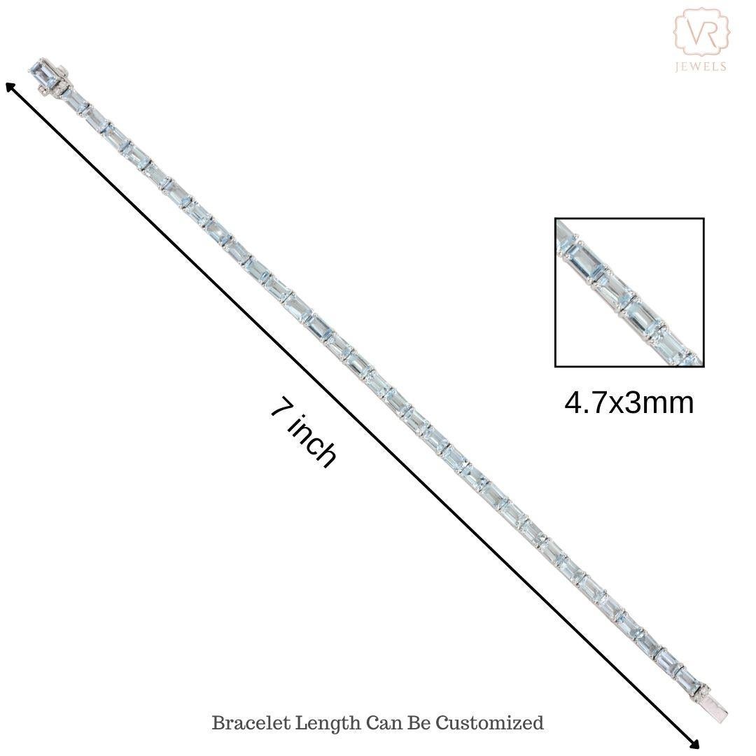 Pulsera de tenis de aguamarina baguette certificada de 8,3 quilates en oro blanco macizo de 18 quilates en venta 2