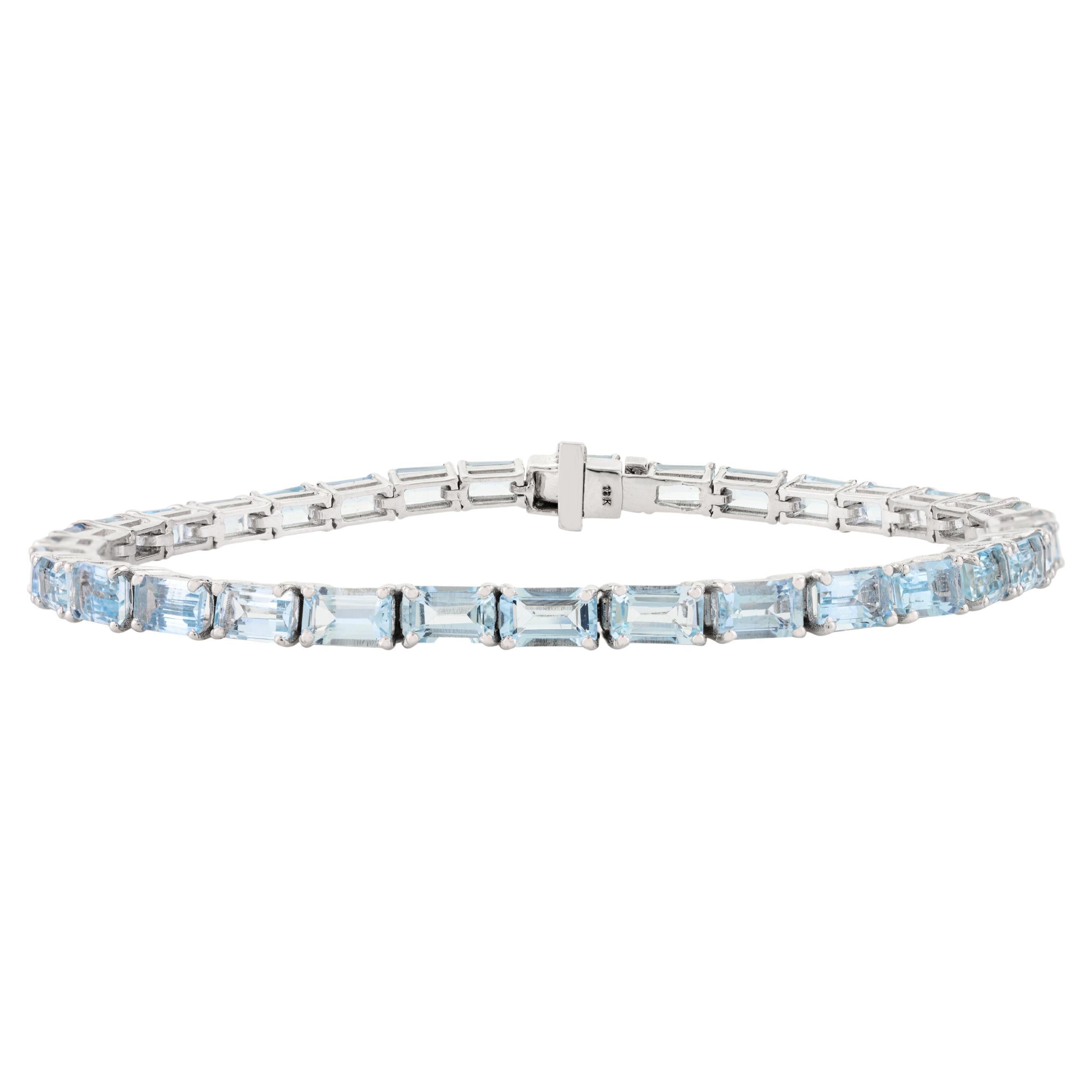 Certified 8.3 Carats Aquamarine Baguette Tennis Bracelet in 18k Solid White Gold